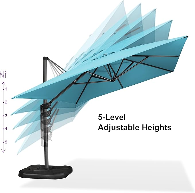 PURPLE LEAF 10'×13' Patio Umbrella with Base Included and Cover Outdoor Umbrella with Cover Extra Large Heavy Duty Cantilever Umbrella Turquoise Blue - Image 4