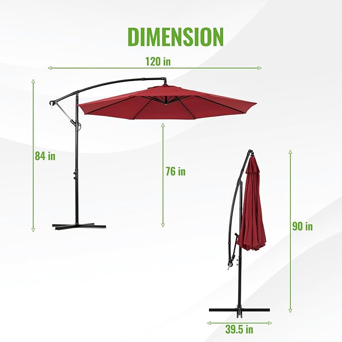 Backyard Expressions 10FT Cantilever Patio Umbrella – Outdoor Offset Hanging Umbrella with Smooth Crank, Tilt Adjustment & UV Protection – Heavy-Duty Steel Frame (Base Not Included) - Image 2