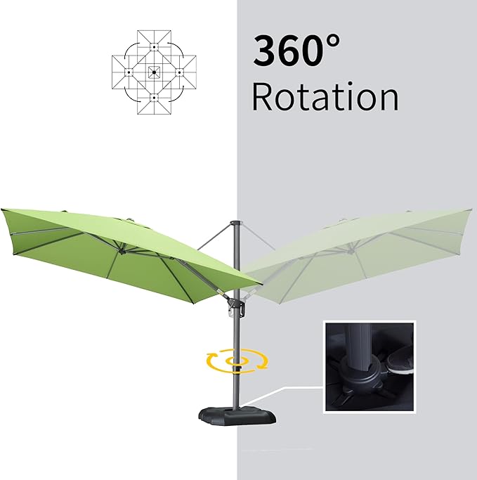 PURPLE LEAF 9' X 11.5' Square Cantilever Umbrella Patio Umbrella with Base Outdoor Umbrella Aluminum Offset with 360-degree Rotation for Garden Deck Pool Patio Apple Green - Image 5