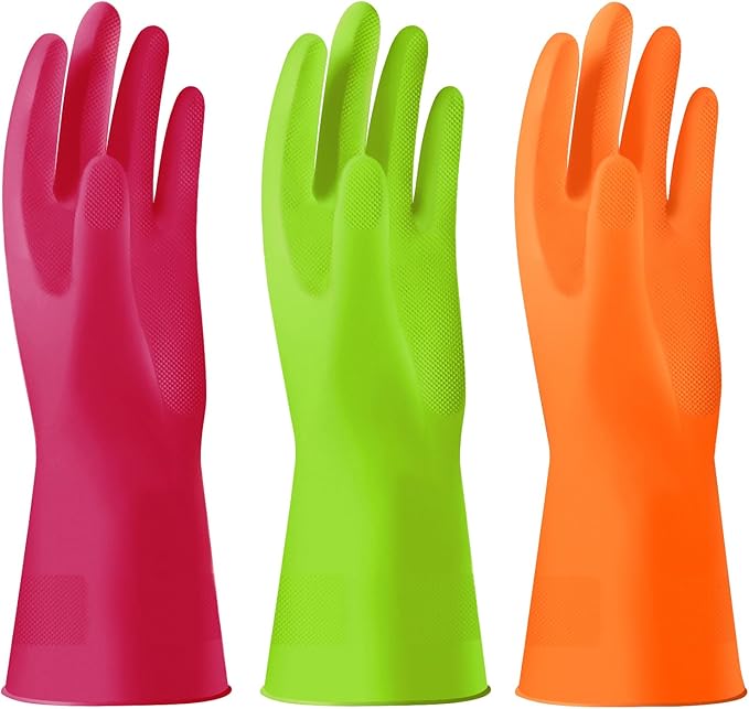 Alimat PluS 3 Pack Reusable Cleaning Gloves Latex Free, Dishwashing Rubber by AlimatPlus