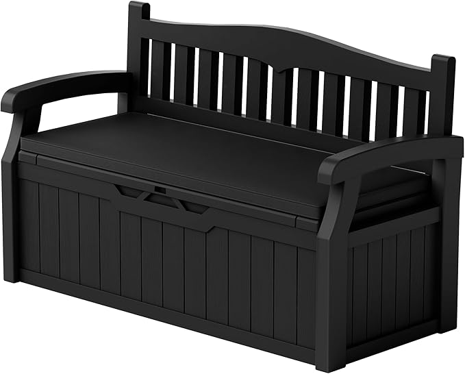 Devoko 80 Gallon Storage Bench with Cushion, Lockable Deck Box for Patio Furniture, Garden Decor and Outdoor Seating for Cushions, Garden Tools and Pool Supplies (Black, 80 Gallon with Cushion) by DEVOKO