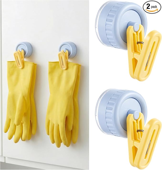 Geelin Dish Glove Clip with Suction Cup Easy Install Removable Blue Yellow by Geelin