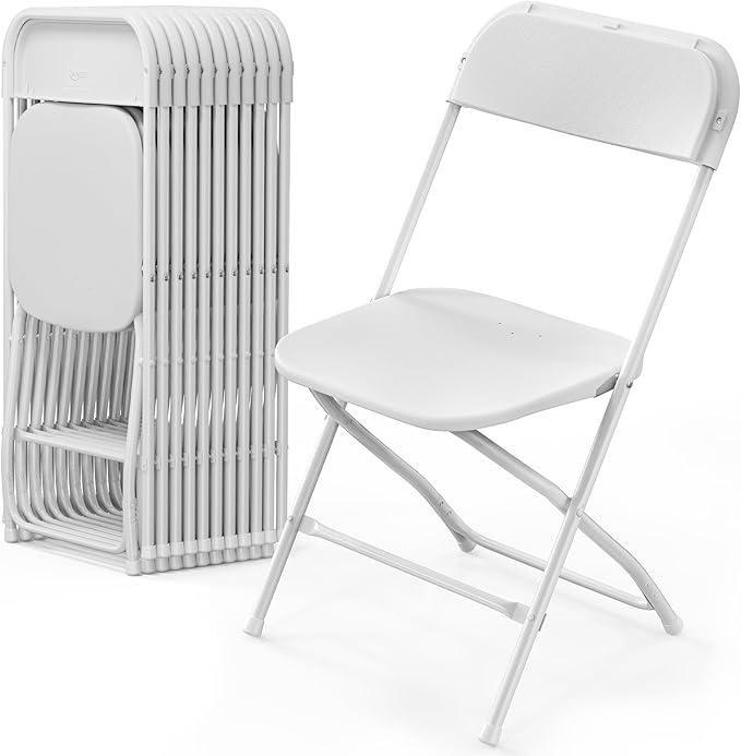 VINGLI 12 Pack White Plastic Folding Chair, Indoor Outdoor Portable Stackable Commercial Seat with Steel Frame 350lb. Capacity for Events Office Wedding Party Picnic Kitchen Dining by VINGLI