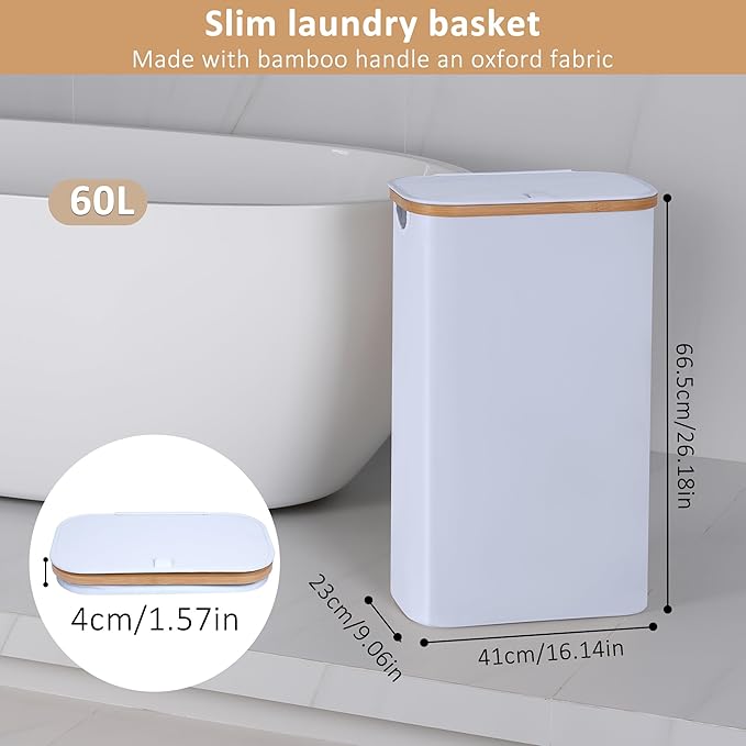 60L Slim Laundry Hamper, Narrow Laundry Basket - Image 2