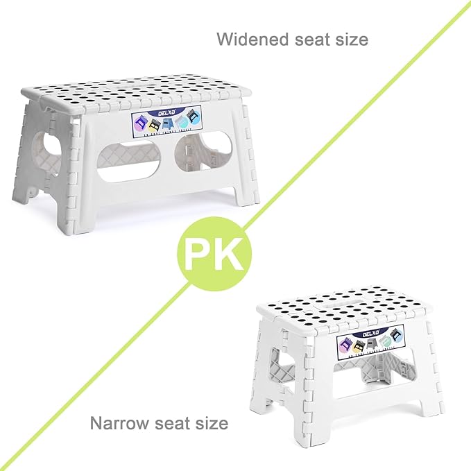 Delxo 9 Inch Folding Step Stool for Kids and Adults,15-Inch Extra Wide Height Large Platform Heavy Duty Stepping Stool More Safe and Comfortable Non Slip Foldable Step Stool White - Image 8