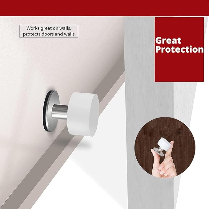 Door Stoppers with Extra Stickers, Self-Adhesive Door Stop with Black Rubber & - Image 3