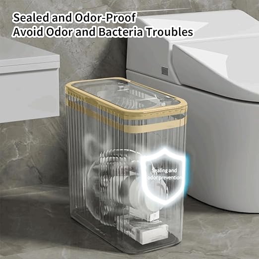 Bathroom Trash Can with Lid3.5 Gallon Garbage Can，for Bedroom, Plastic Slim - Image 2