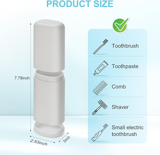Travel Toothbrush and Toothpaste Case, 2 in 1 Gray Toothbrush Holder and Rinse - Image 2