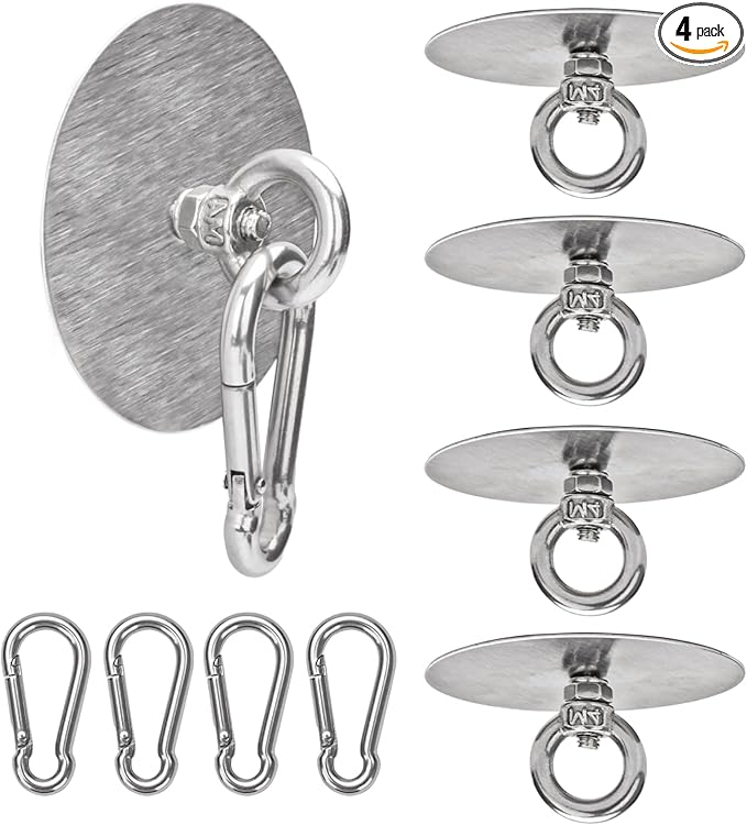 4 Pcs Self Adhesive Ceiling Hook Stainless Steel Pad Eye Hooks Nail-Free Wall by Sankoly