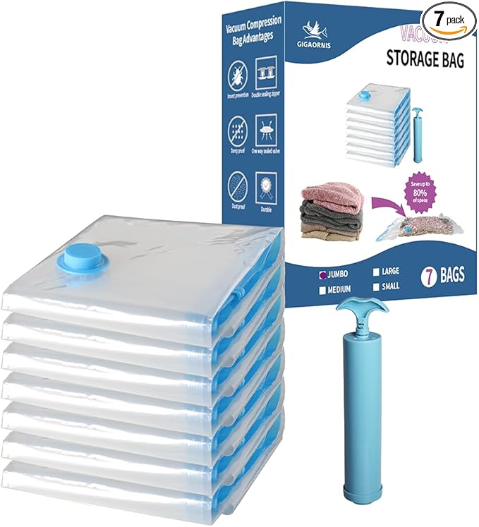 7 Pack Jumbo Space Saver Vacuum Storage Bags by GIGAORNIS
