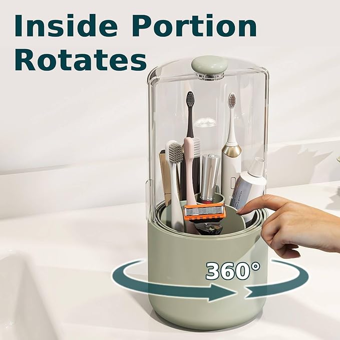 Toothbrush Holder with Cover 360 Rotating 4 Compartments Bathroom Toothpaste - Image 4