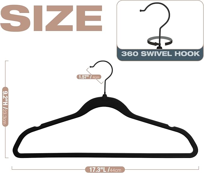 50 Pack Black Velvet Hangers, Coat Hanger Non Slip, Heavy-Duty, Space Saving - Image 2