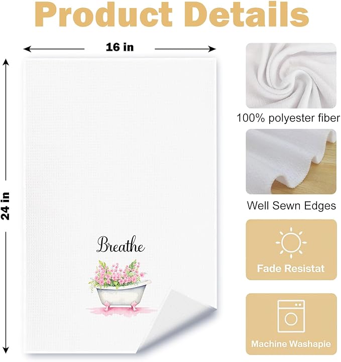 Farmhouse Pink Botanical Bathroom Hand Towels, Relax Breathe Soak Unwind - Image 6