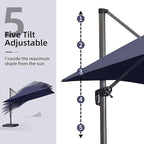 PURPLE LEAF 10' X 13' Patio Umbrella with Base Outdoor Cantilever Rectangle Offset Umbrella with 360-degree Rotation for Garden Deck Pool Patio Navy - Image 6