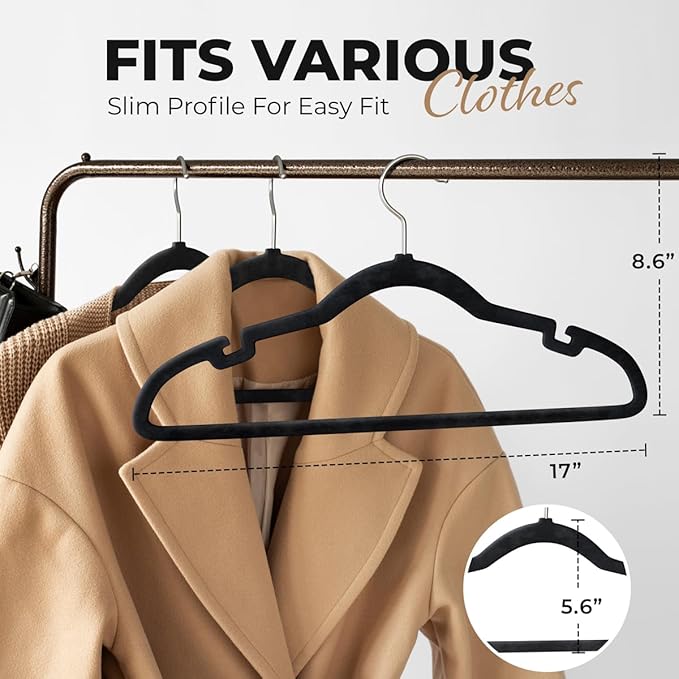 200 Pack Velvet Hanger for Shirt Pants Dresses Skirts Suits Jackets - Image 3