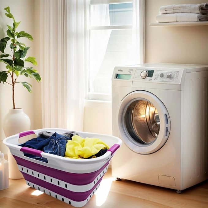 SAMMART 30L Collapsible 3 Handled Plastic Laundry Basket - Image 2