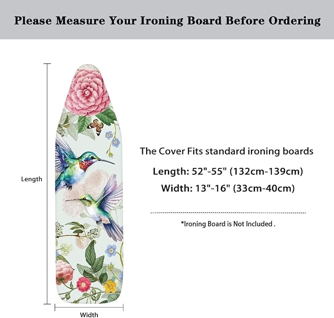 Hummingbird Floral Ironing Board Pad Ironing Board Cover 15" x 54" Scorch - Image 6