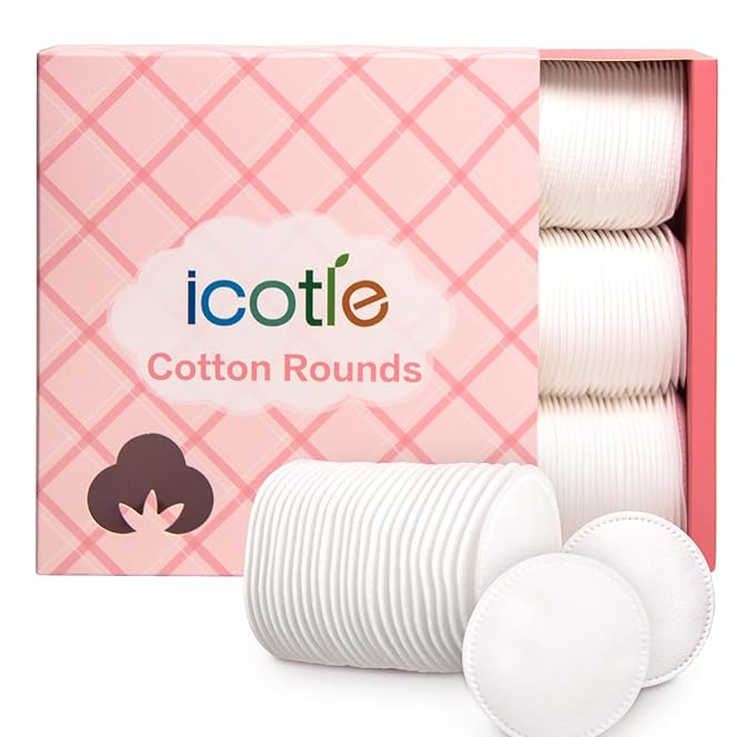100% Pure Cotton Round Pads for Face, Lint-Free Makeup Remover Pads, by icotle