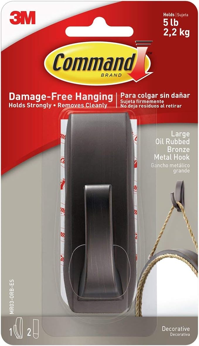 Command Large Modern Reflections Metal Hook, Holds up to 5 lb, Oil Rubbed Bronze by Command