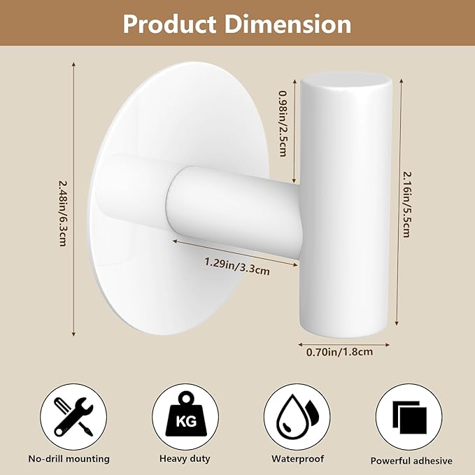 Heavy Duty White Towel Hooks, Stainless Steel Adhesive Coat Hooks - Image 2