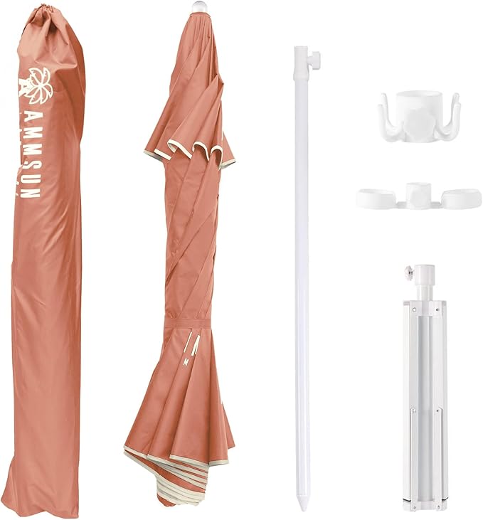 AMMSUN Shade Umbrella, Premium Portable Umbrella with Stand, 6.5ft Lightweight Free Standing Canopy for Sporting Games, Adjustable Instant Sun Protection and Easy to Carry, Peach Pink - Image 6