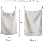 100% Linen Hanging Laundry Hamper Bag 20x27 Inch, Over the Door - Image 2