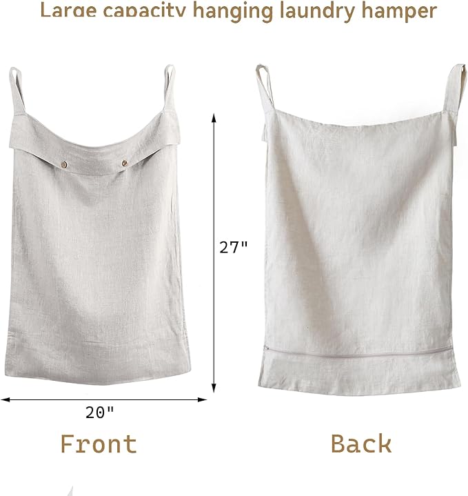 100% Linen Hanging Laundry Hamper Bag 20x27 Inch, Over the Door - Image 2