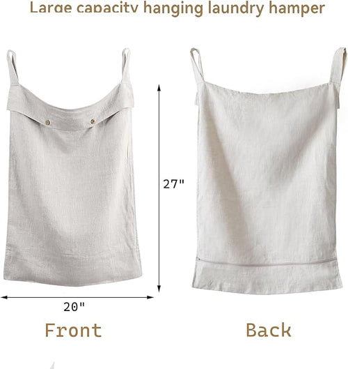 100% Linen Hanging Laundry Hamper Bag 20x27 Inch, Over the Door - Image 2