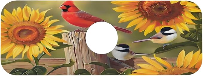 Sunflowers and songbirds Kitchen sink faucet pad, strong water absorption - Image 9