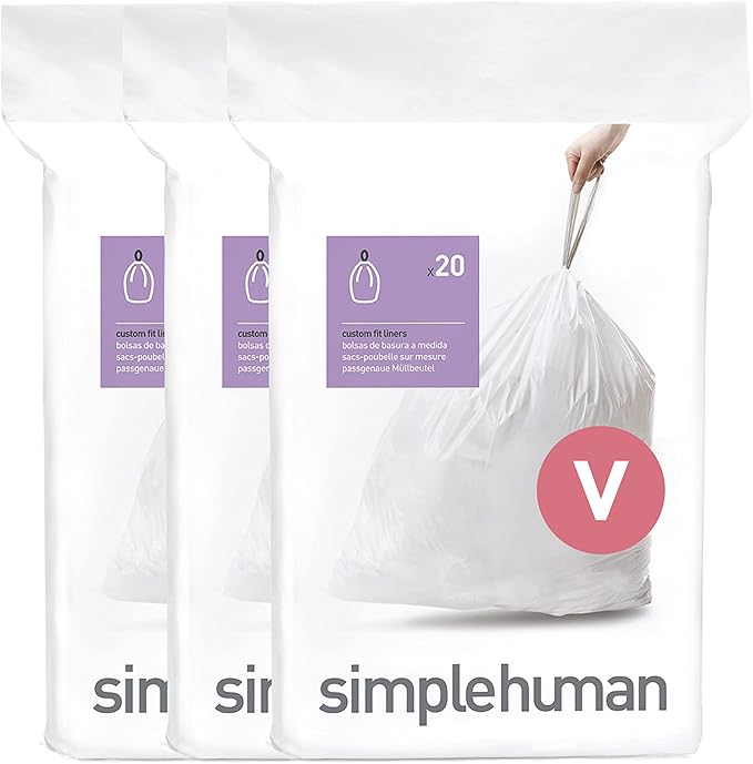 simplehuman Code V 60 Count, Dispenser Pack Custom Fit Liners, Drawstring Trash by Simplehuman