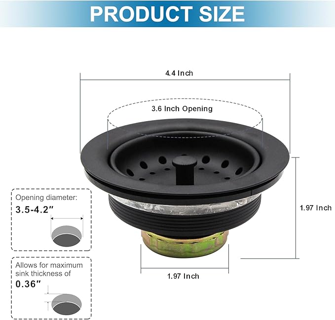 ZM Kitchen Black Sink Stainless Steel Basket Strainer - Image 4