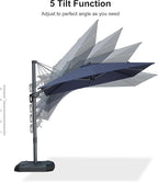 PURPLE LEAF 8' X 8' Tilting Patio Umbrella with Base Outdoor Cantilever Swivel Square Umbrella with Tilt Aluminum Offset Umbrella with 360-degree Rotation for Garden Deck Pool Patio Navy - Image 8