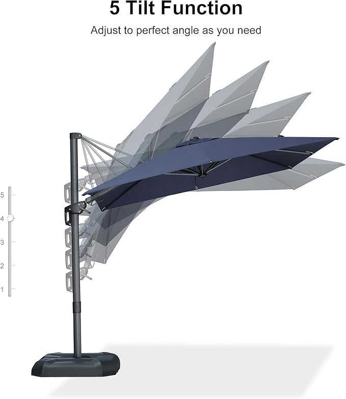 PURPLE LEAF 8' X 8' Tilting Patio Umbrella with Base Outdoor Cantilever Swivel Square Umbrella with Tilt Aluminum Offset Umbrella with 360-degree Rotation for Garden Deck Pool Patio Navy - Image 8