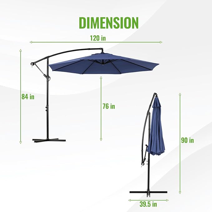 Backyard Expressions 10FT Cantilever Patio Umbrella – Outdoor Offset Hanging Umbrella with Smooth Crank, Tilt Adjustment & UV Protection – Heavy-Duty Steel Frame (Base Not Included) - Image 2