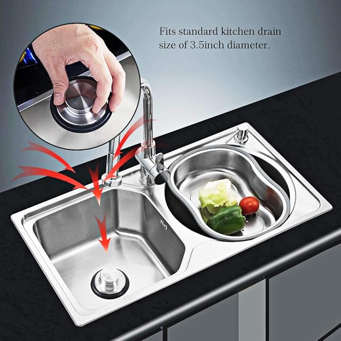 2 PCS Stainless Steel Kitchen Sink Stopper, Large Wide Rim 3.38" Diameter - Image 4