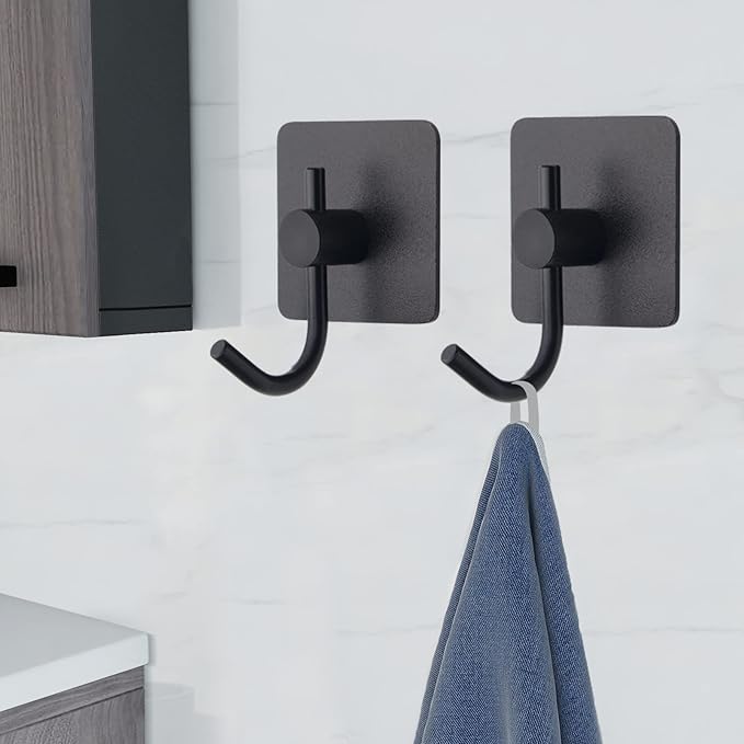 VAEHOLD 6 Pack Adhesive Wall Hooks, Heavy Duty Sticky Holder Aluminum Towel - Image 2
