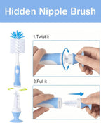 Baby Bottle Brush Set, Bottle Cleaner, 2 Hidden Nipple Brush, 2 Straw Brush - Image 3