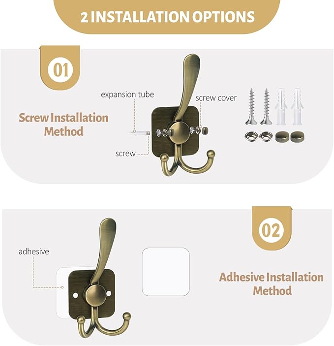 VIS'V Coat Hooks Wall Mount, Metal Self Adhesive 3 Prong Coat Hanger Hooks - Image 4