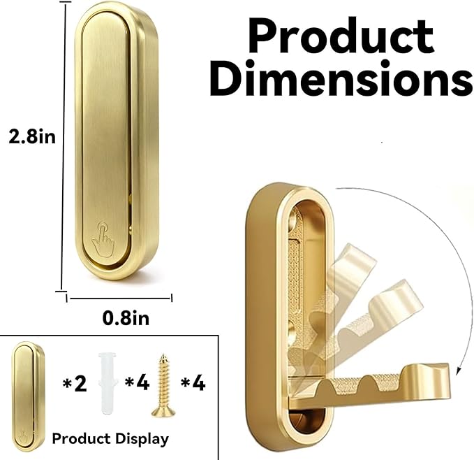 2PCS Folding Coat Hooks, Flip Down Heavy Duty Hooks Robe Hook Wall Mounted - Image 3