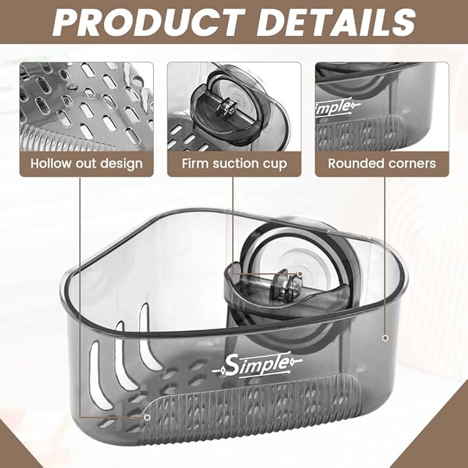 2 PACK Suction Cup Sink Corner Rack, Corner Sinks Strainer Basket Sponge Holder - Image 4