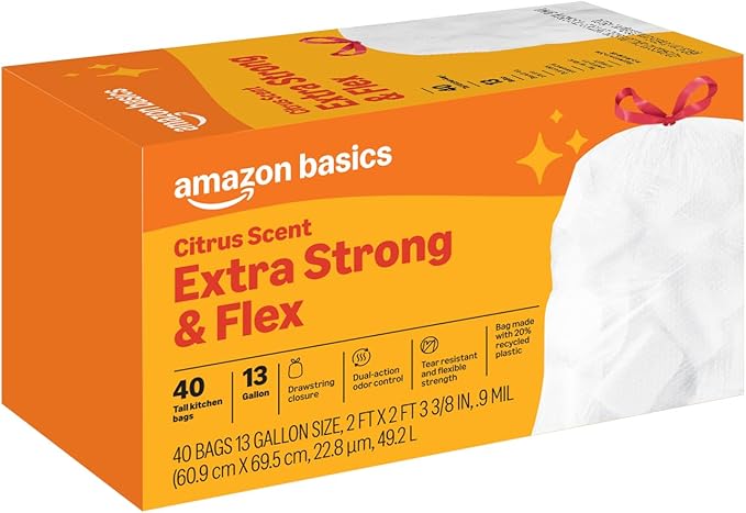 Amazon Basics Extra Strong & Flex Tall Kitchen Drawstring Trash Bags, Citrus - Image 2