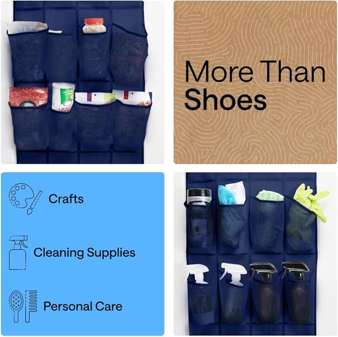 GORILLA GRIP Over the Door Shoe Organizer, 24 Large Breathable Mesh Pockets - Image 6