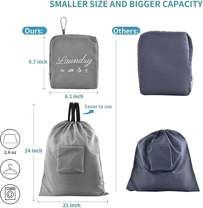 2 Pcs Travel Laundry Bags, JHX Dirty Clothes Organizer【Upgraded】with Handles - Image 2
