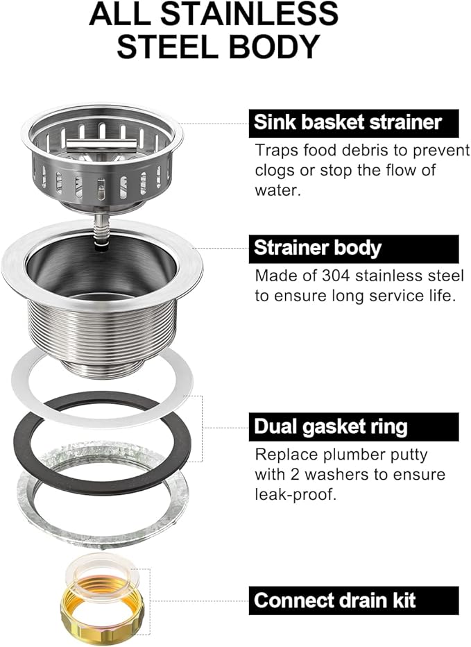 BOTEMY B9171 Kitchen Sink Drain 3 1/2 Inch Kitchen Sink Drain Strainer Assmebly - Image 5