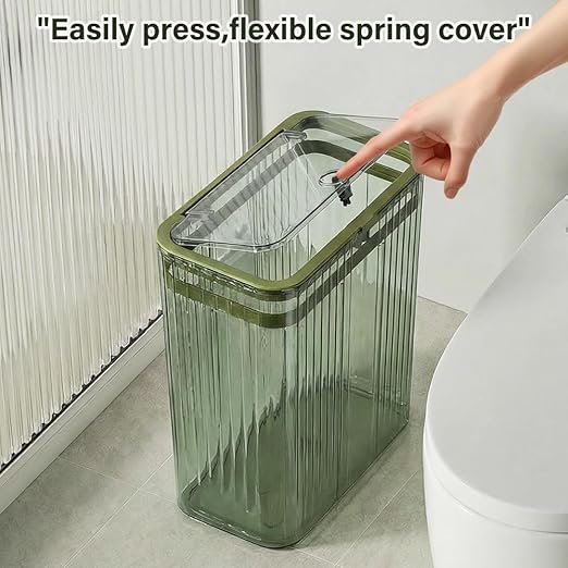 Bathroom Trash Can with Lid3.5 Gallon Garbage Can，for Bedroom, Plastic Slim - Image 4