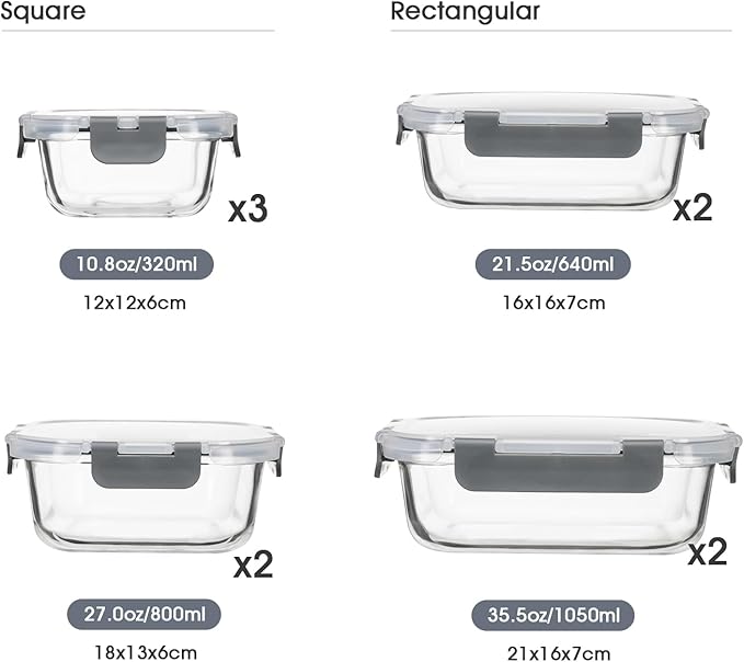 18 Pieces Glass Food Storage Containers - Image 2