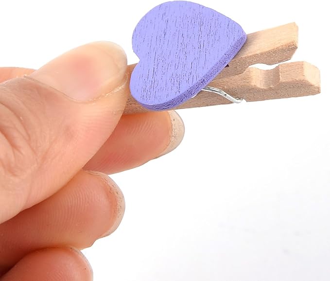 uxcell Card Photo Paper Love Heart Crafts Spring Pegs Mini Wooden Plastic Art - Image 3