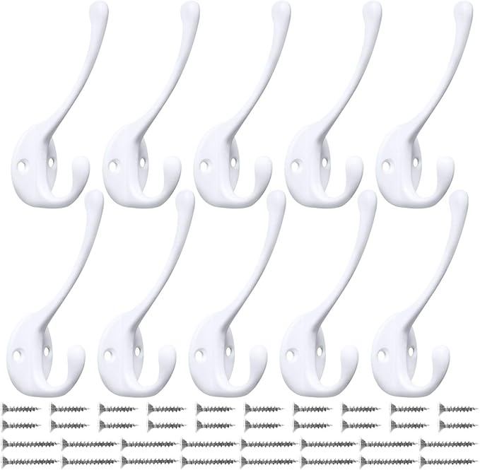 10 Pack Heavy Duty Dual Coat Hooks Wall Mounted by IBosins