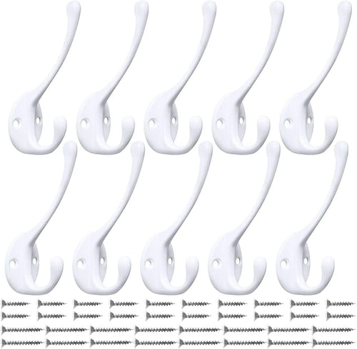 10 Pack Heavy Duty Dual Coat Hooks Wall Mounted by IBosins