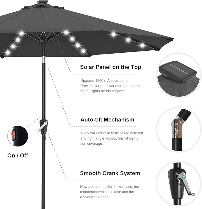 ABCCANOPY 10FT Durable Solar Led Patio Umbrellas with 32LED Lights (Dark Gray) - Image 6